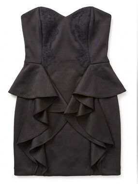 BCBGENERATION Strapless Black Peplum Ruffle Dress